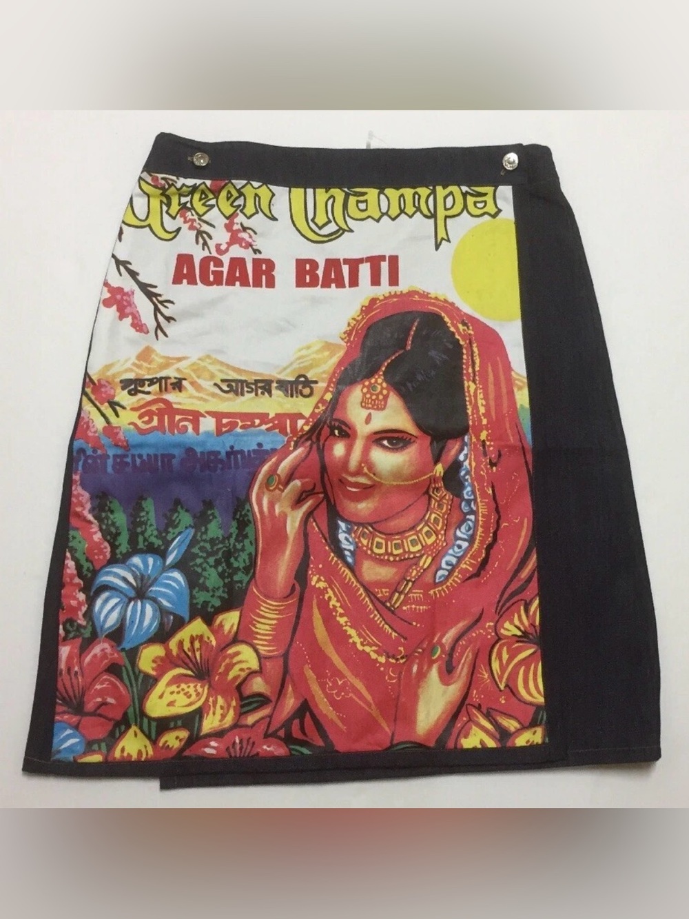 Green Champa Agar Batti Lot of 2 Denim Skirts Women's Large Rare Incense Graphic